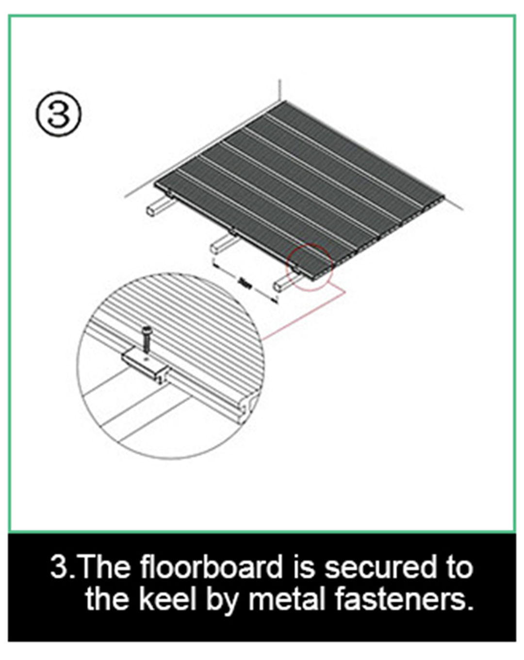 Step 3: Securing hollow WPC floorboard to keel with stainless steel metal fasteners