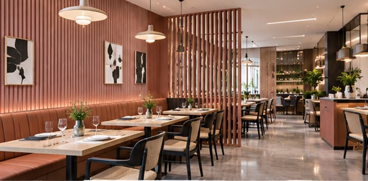 WPC composite board in restaurant wall and partition design