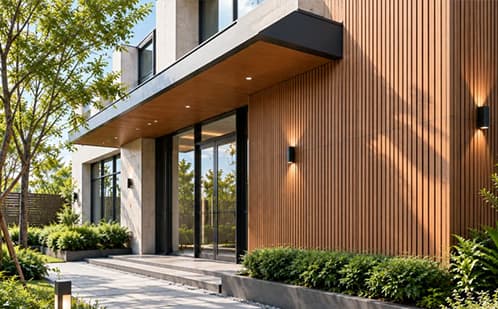Necowood WPC cladding at building entryways